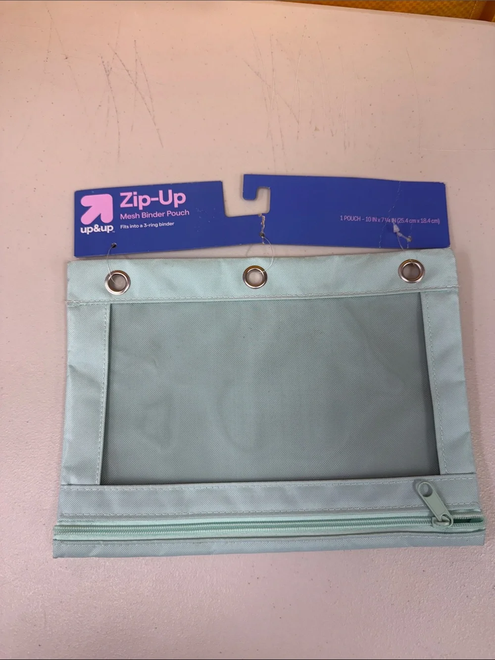 up & up Zip-Up Mesh Binder Pouch in Mint fits in a 3 ring binder 10”x7”